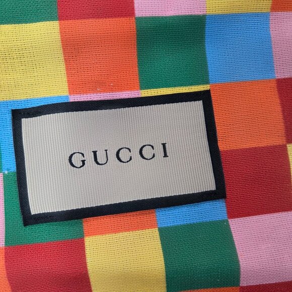 2 GUCCI Multicolored Checkered Logo Patch Drawstring Dust Cover Bag - Picture 2 of 7